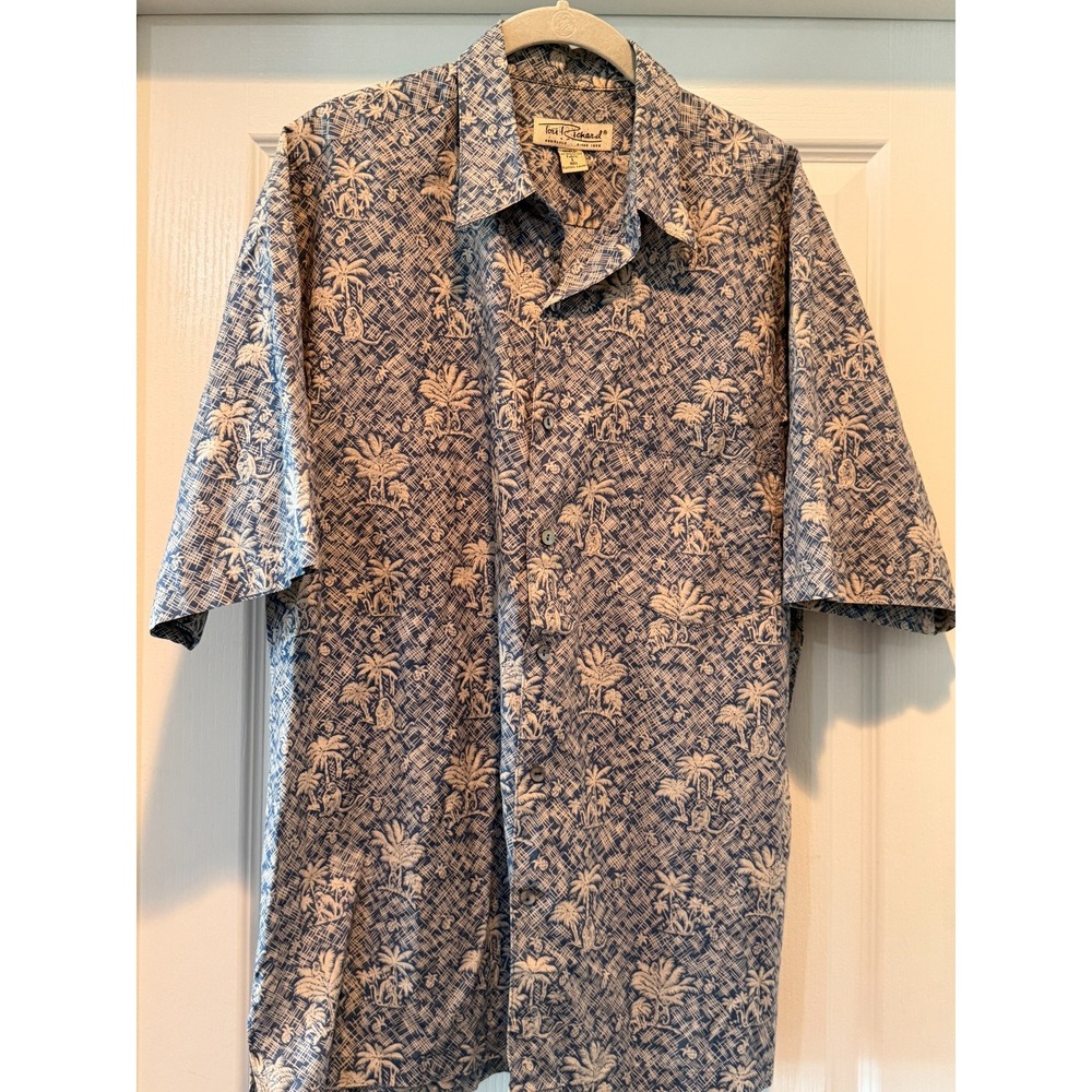 Tori Richard Mens Size Large Hawaiian Shirt Cotton Blue Pineaple Floral print